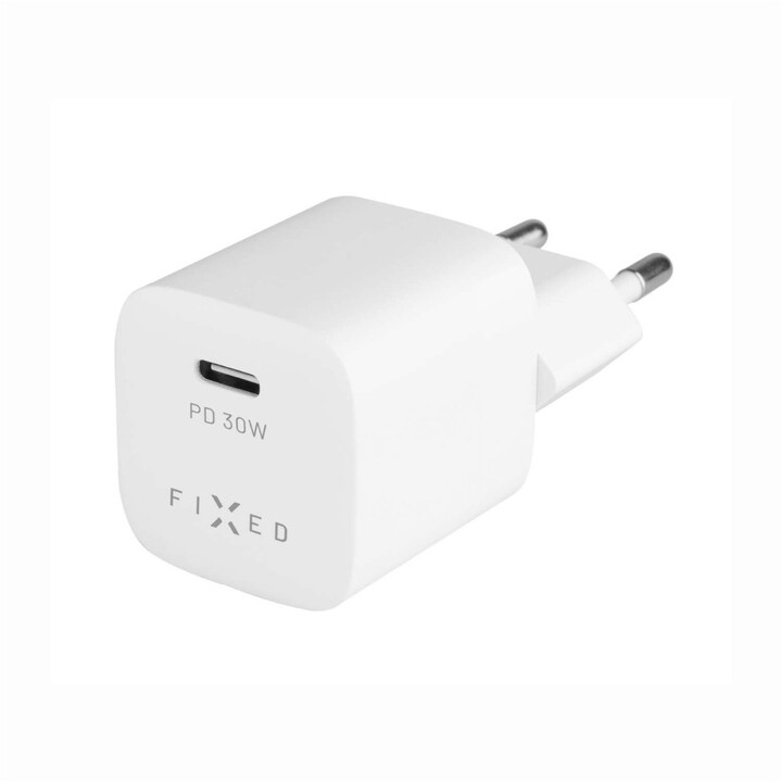 Karikues FIXED Mini USB-C, PD, 30W, bardhë