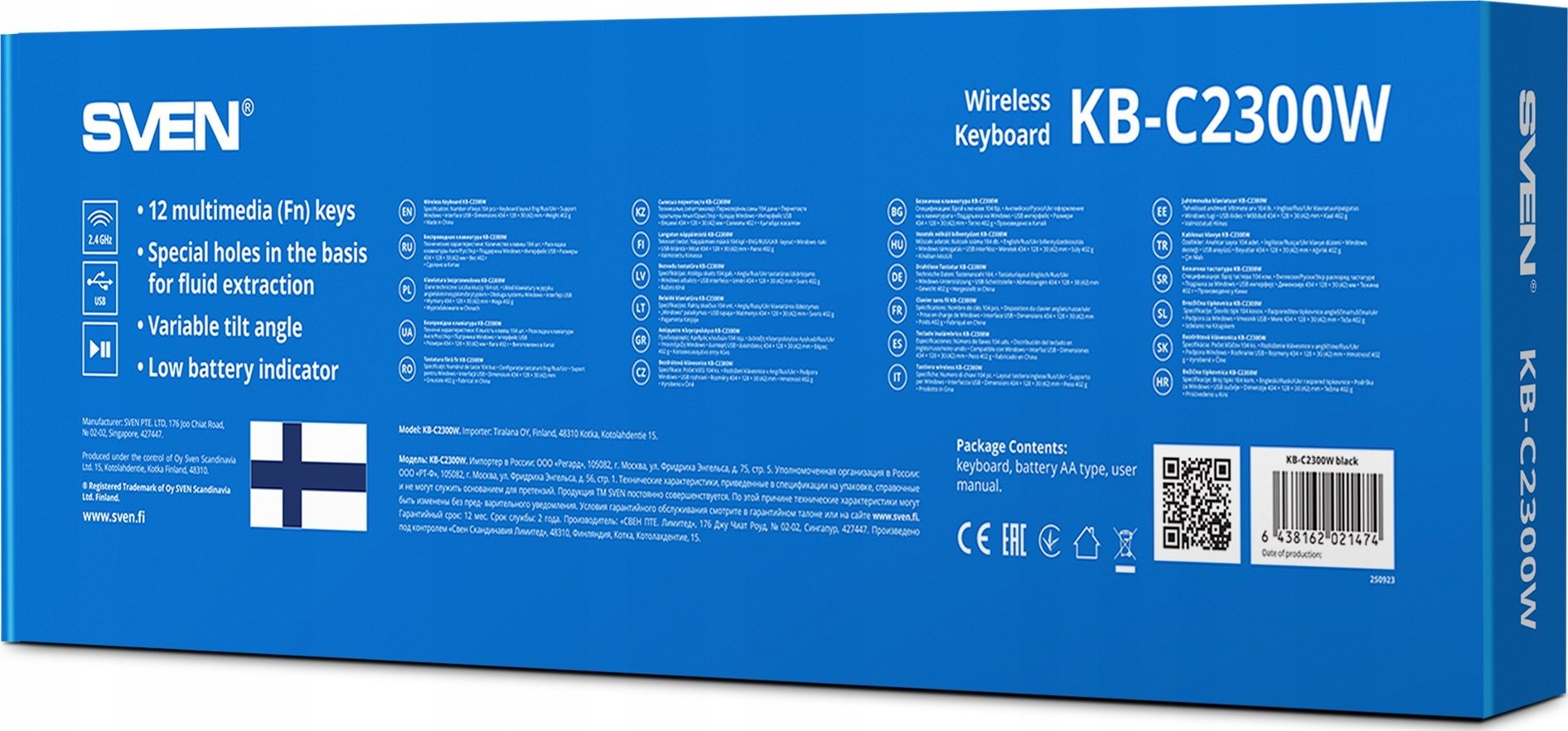 Безжична тастатура СВЕН KB-C2300W, 2.4 GHz, 104 копчиња, црна