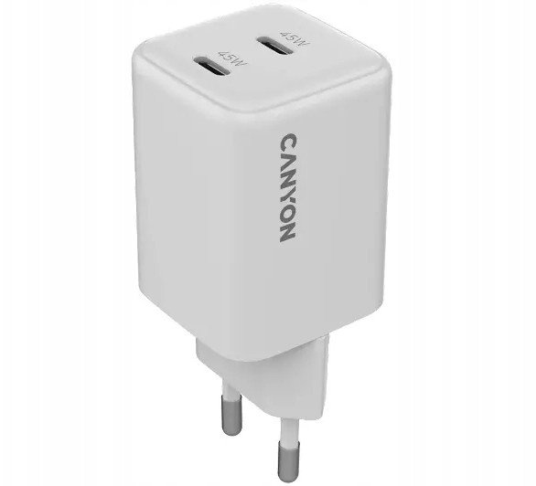 Adapter karikimi Canyon CU45CC, 45W GaN, 2x PD, i bardhë