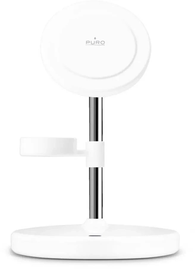 Stendë karikimi 3 në 1 Puro MagSafe, për iPhone Apple Watch dhe kufje, e bardhë