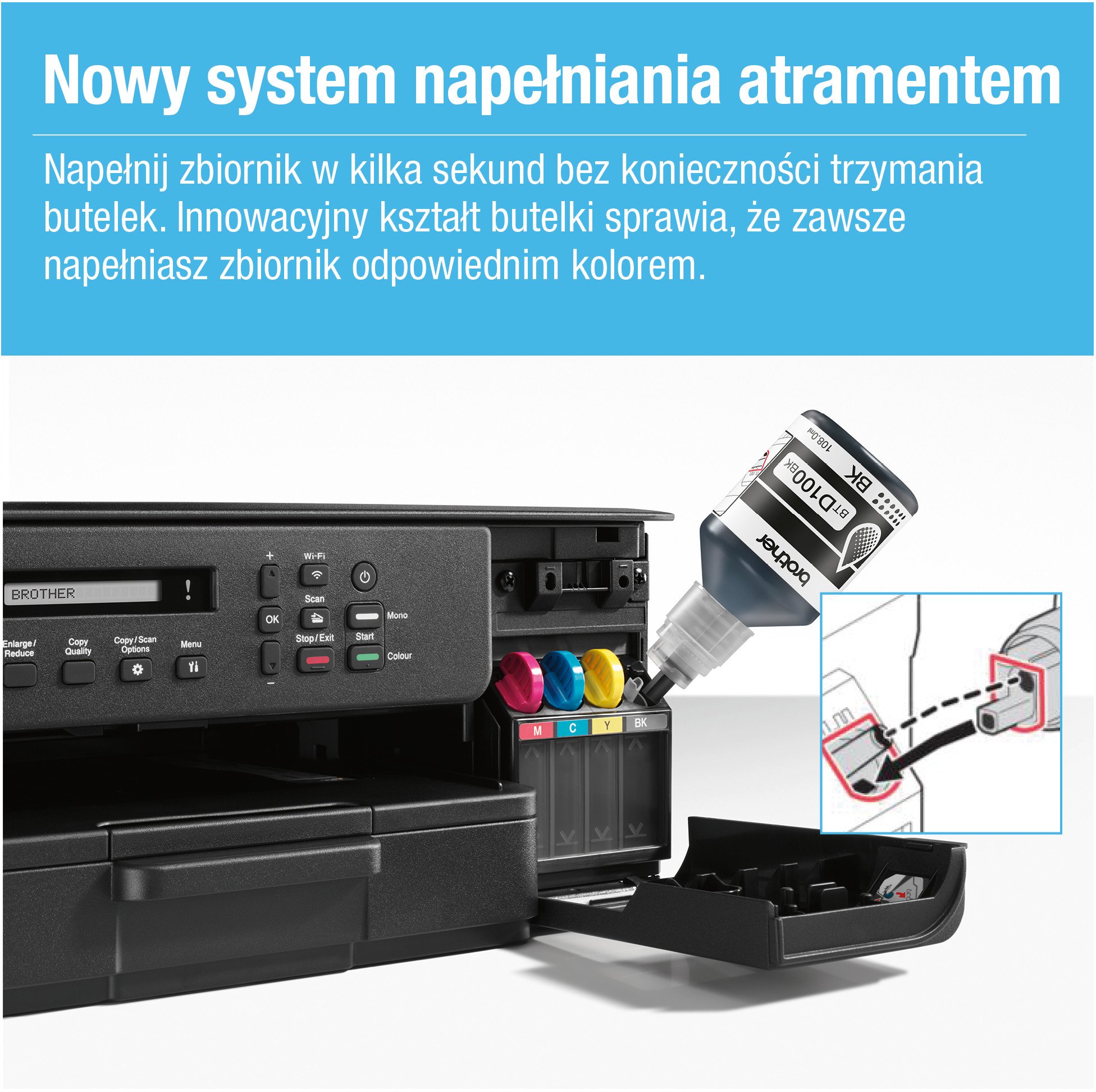 Printer inkjet Brother DCP-T530DW, 3 në 1, wireless, i zi