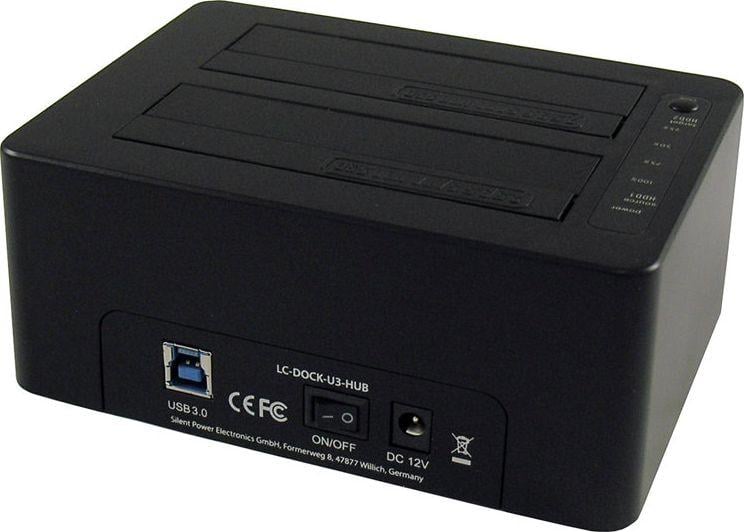 Doking stacion LC-Power LC-DOCK-U3-HUB, 2.5"/3.5" SATA, USB 3.2 Gen 1, i zi