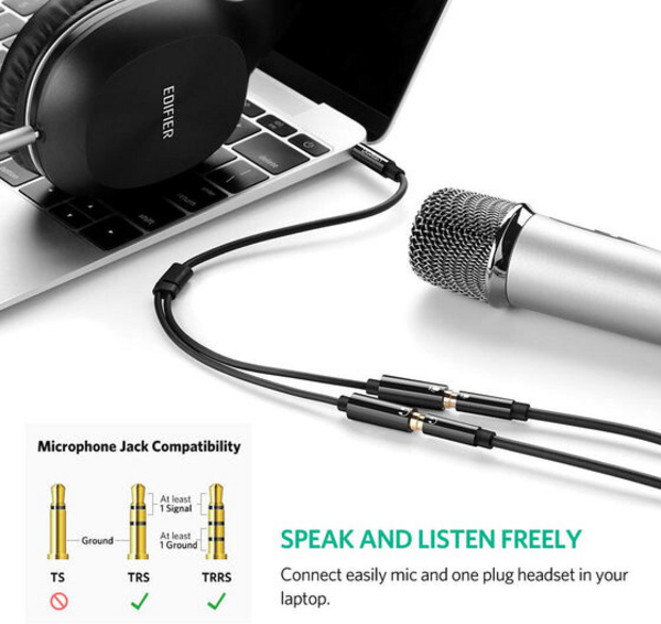 Përshtatës UGREEN jack - 2x jack (mikrofon / kufje), i zi