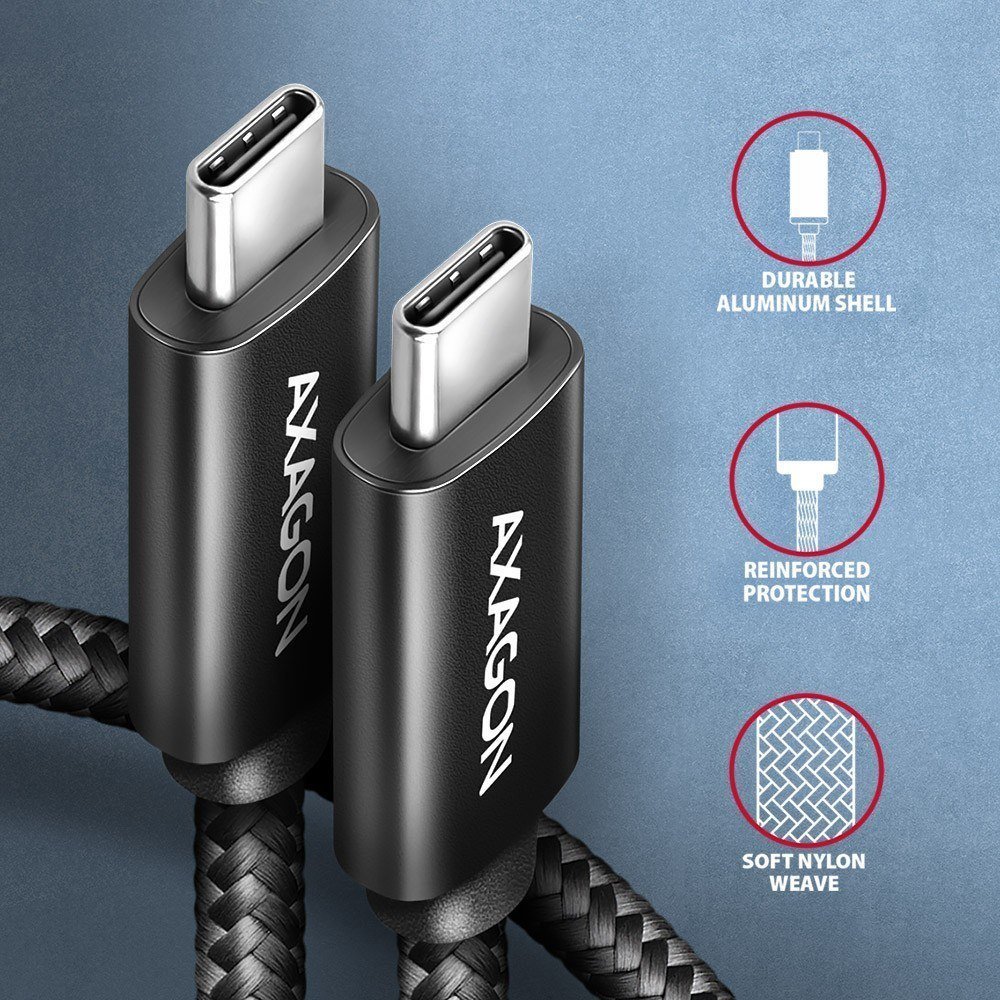 Kabull USB Axagon BUCM2-CM30AB, USB-C në USB-C, 240W, 3 m, i zi