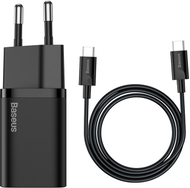 Karikues Baseus Super Si Quick 1C, USB-C, 25W, i zi + kabllo USB-C - USB-C, 3A, 1M, e zezë