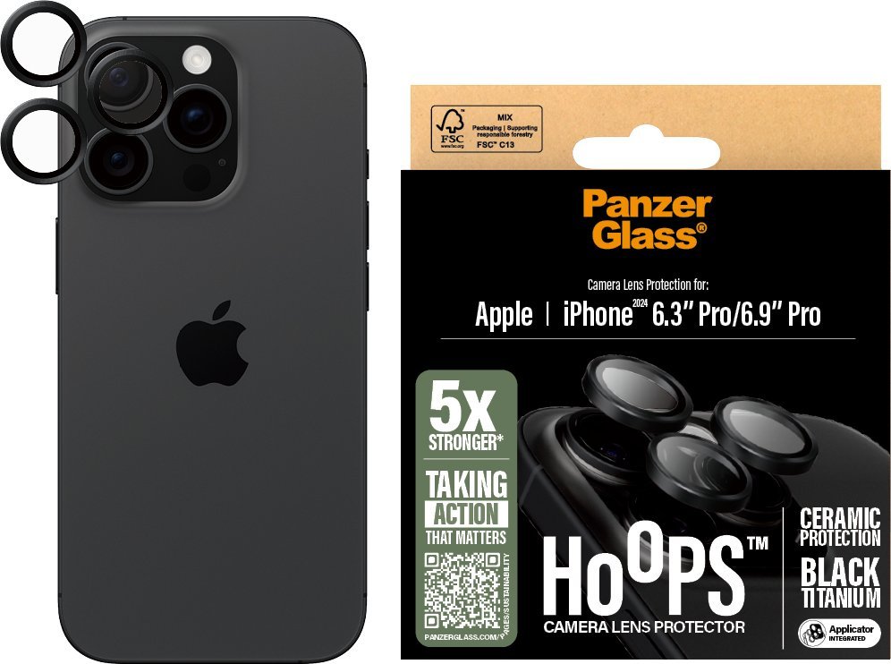 Mbrojtës lente PanzerGlass Hoops Ceramic, për iPhone 16 Pro 16 Pro Max, titanium