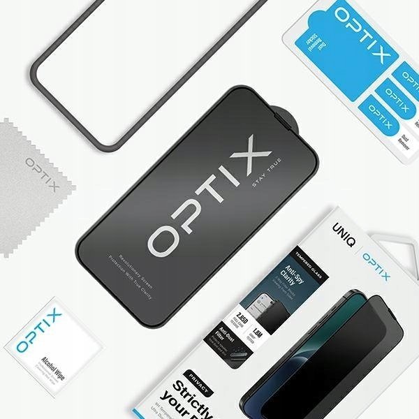 Xham mbrojtës Uniq Optix Privacy për iPhone 15 6.1" 14 Pro 6.1", xham i temperuar, filtër privatësie, transparent