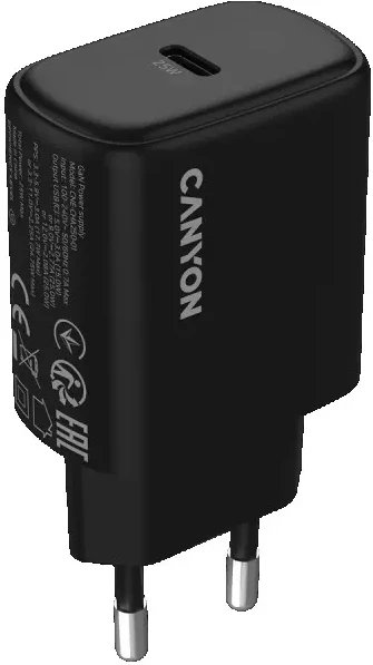 Полнач за ѕид CANYON OnCharge 250, 25W, 1x USB-C PD, ЕУ приклучок, црн