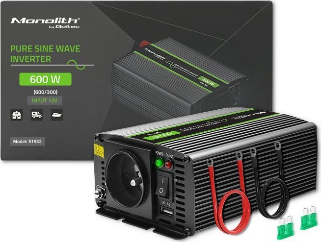 Konvertues tensioni Qoltec Monolith 600, 300W, sinusoide e pastër, gri