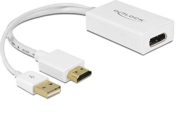 Përshtatës Delock HDMI - DisplayPort + USB-A, i bardhë