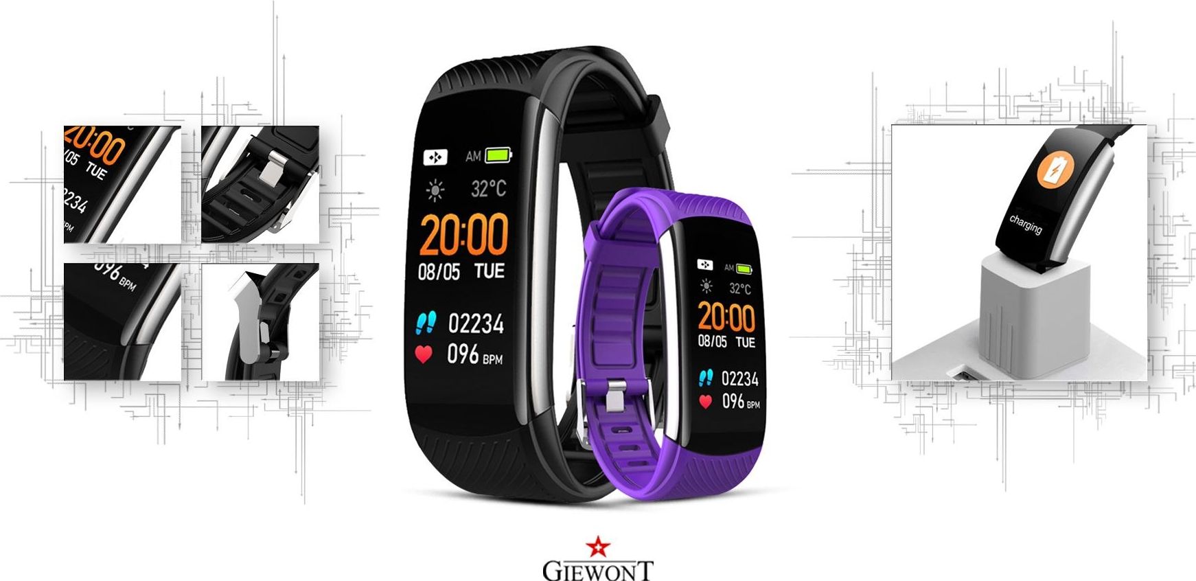 Byzylyk smart Giewont GW200-3, monitorim aktiviteti, rrip vjollcë