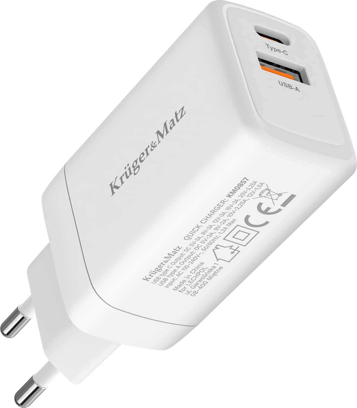 Karikues muri Kruger&amp;Matz 65W GaN, Power Delivery, Quick Charge, i bardhë