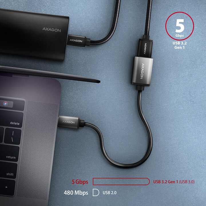 Përshtatës AXAGON USB-C - USB-A (M/F), USB 3.2 Gen 1, 3A, 20cm