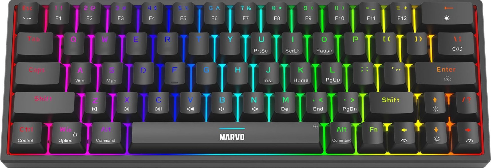 Tastierë gaming Marvo SHOGO 63, mekanike, me kabllo USB, me ndriçim RGB, e zezë