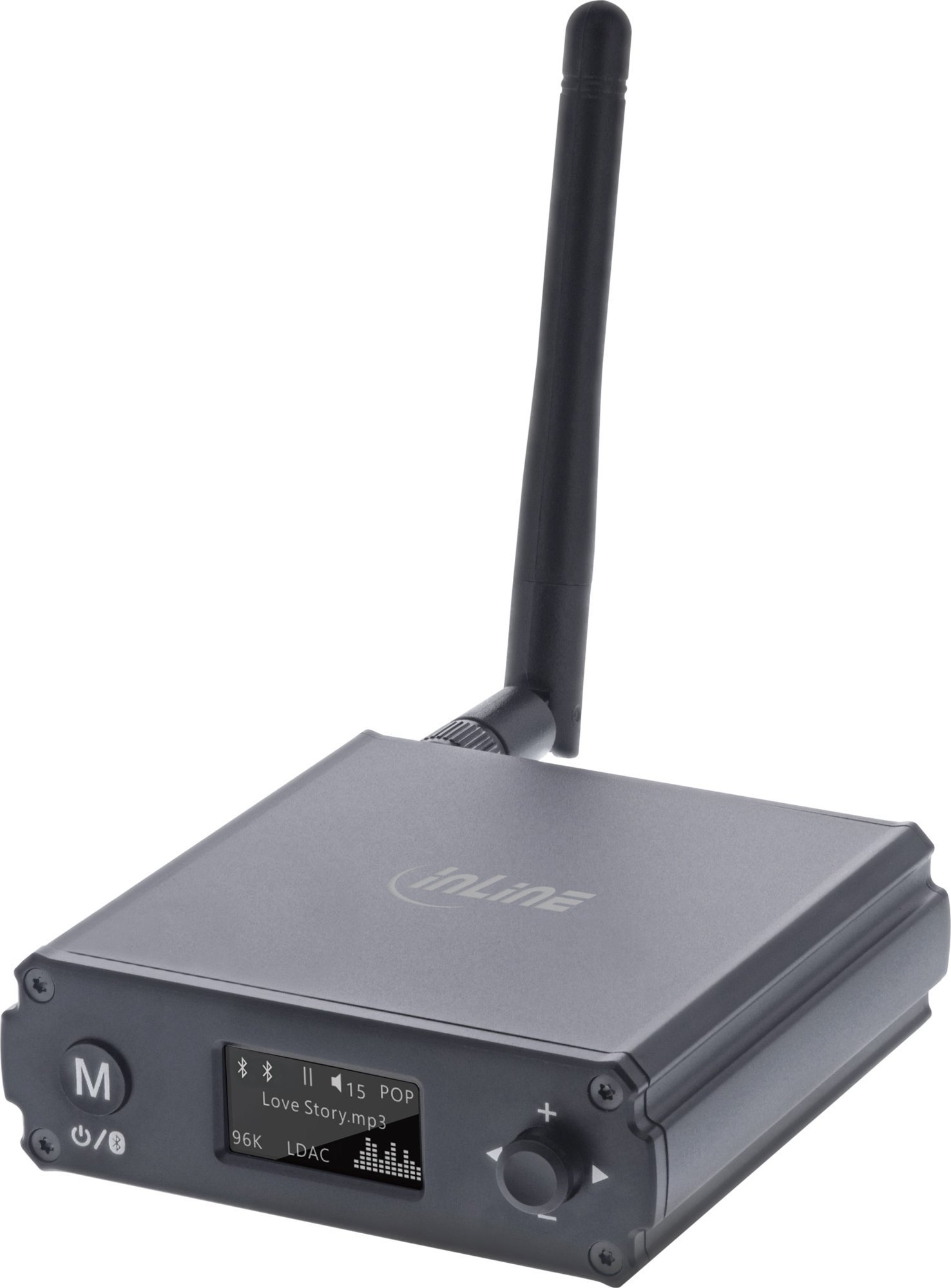 Блутут ресивер ИнЛајн ХиФи 5.1 и УСБ ДАК, РЦА и Тослинк, со екран, црн