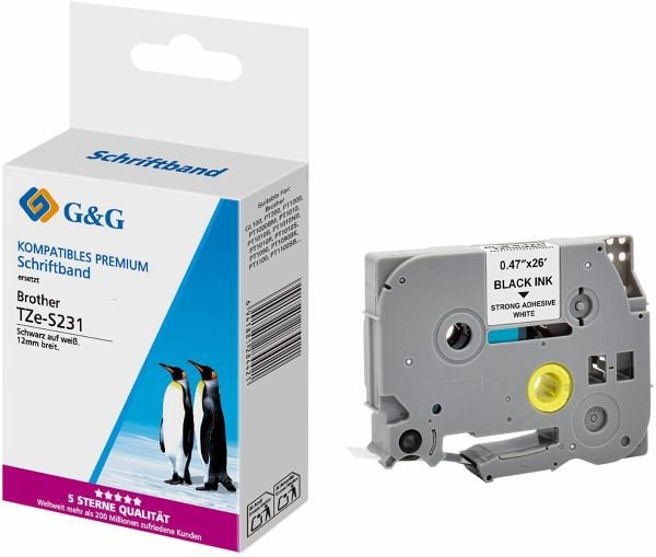 Лента за етикетирање G&amp;G, 12mm, 8m, бела со црн печат