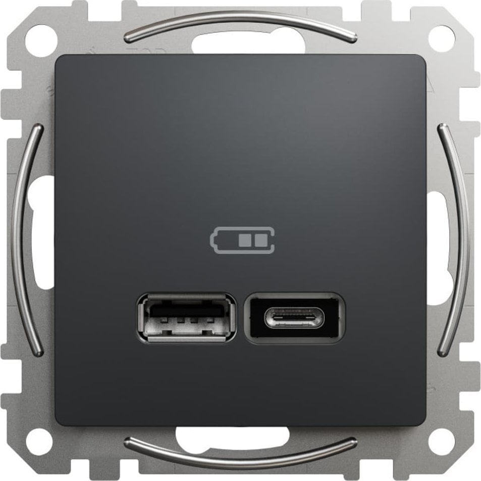Prizë karikimi Schneider Electric Sedna Design, USB A dhe USB C 2.4A, black anthracite