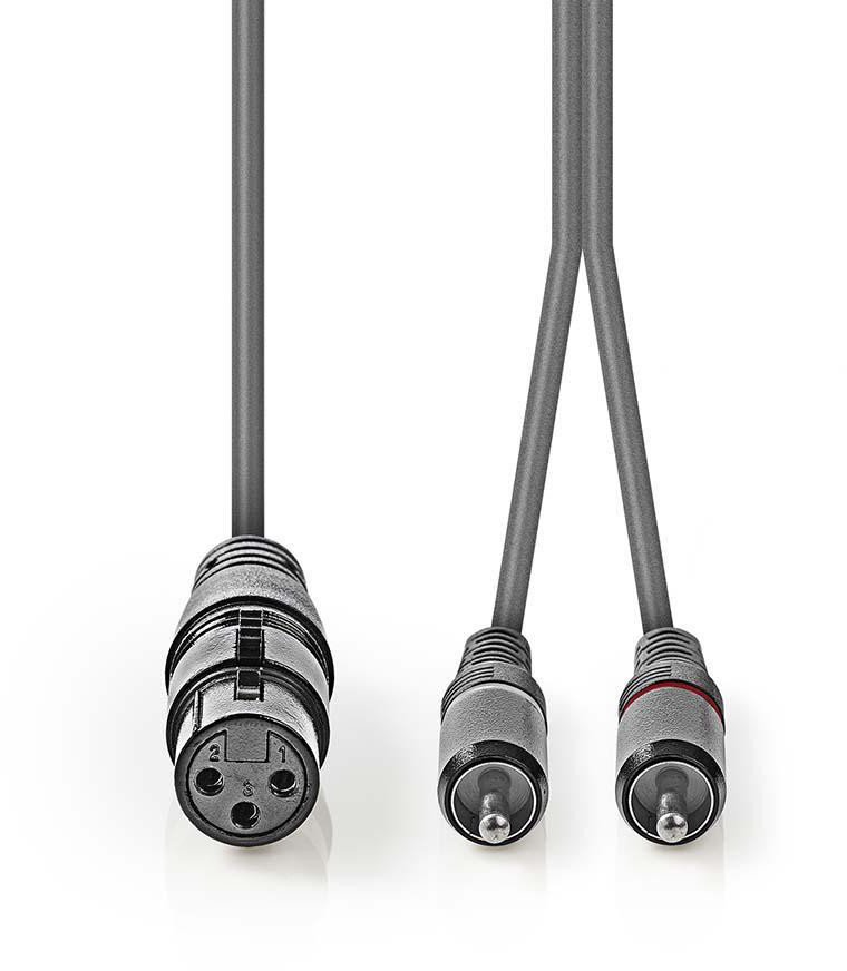 Аудио кабел Nedis XLR, XLR 3 пин женски во 2x RCA машки, 3m, сив