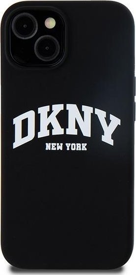 Mbulesë telefoni DKNY Liquid Silicone Arch Logo MagSafe për iPhone 15 Plus, silikon i lëmuar, MagSafe, e zezë