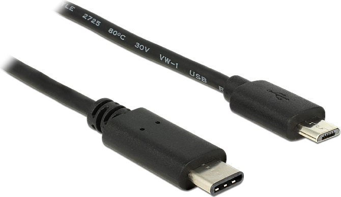 Kabllo Delock USB-C në microUSB, 1m, e zezë