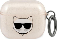 Këllëf mbrojtës Karl Lagerfeld Glitter Choupette KLA3UCHGD për AirPods 3, TPU, bezhë