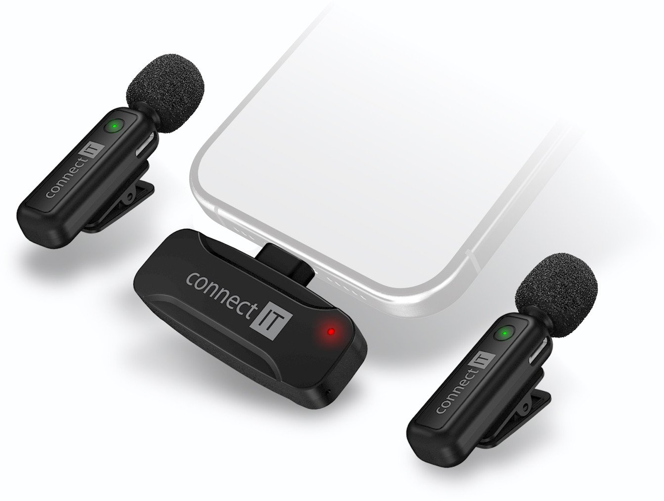 Mikrofon lavalier wireless CONNECT IT, set me 2 mikrofonë dhe receiver Lightning, i zi