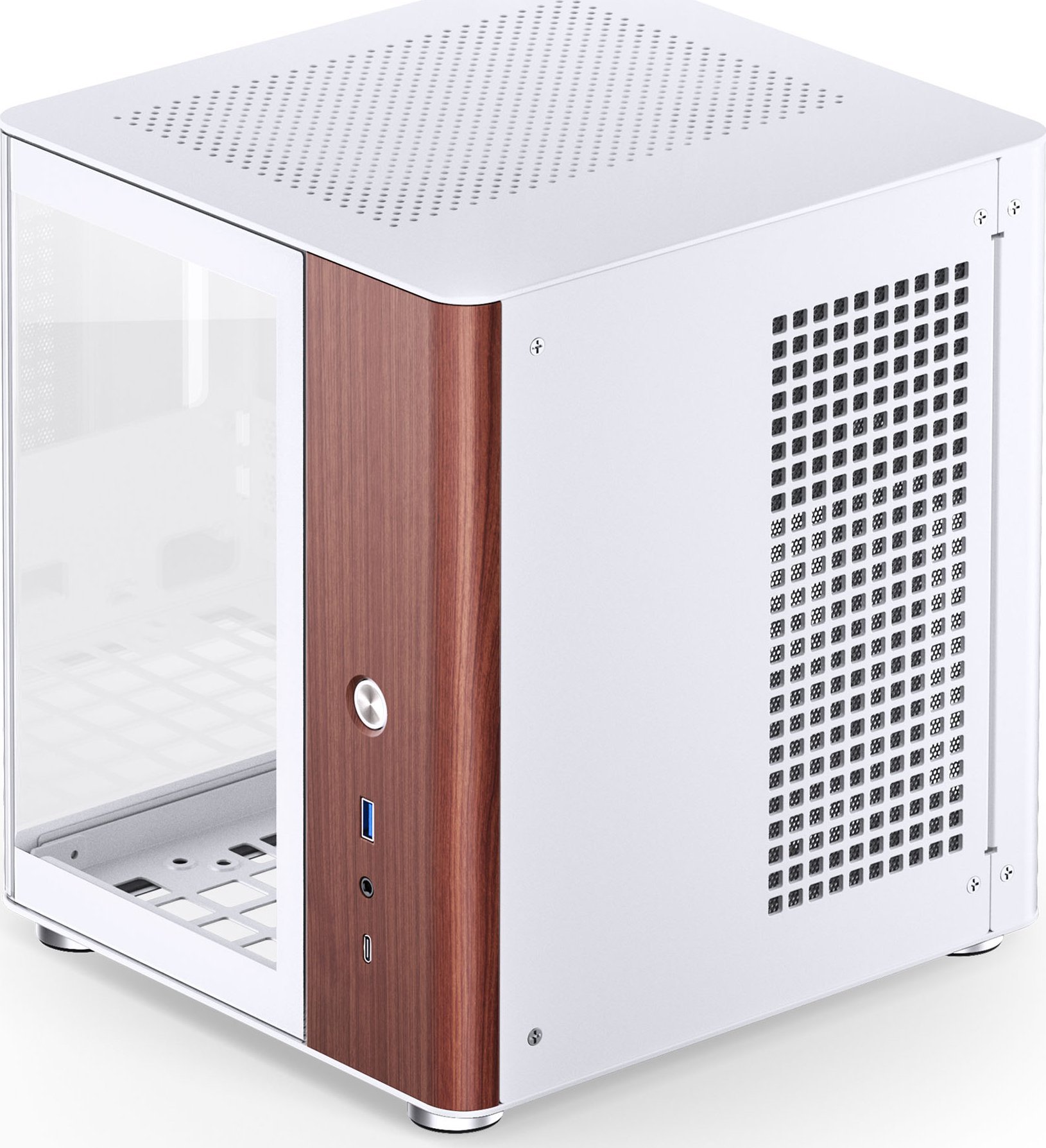 Kutia kompjuterike Jonsbo TK-0 Mini ITX, xham i temperuar, USB C, e bardhë