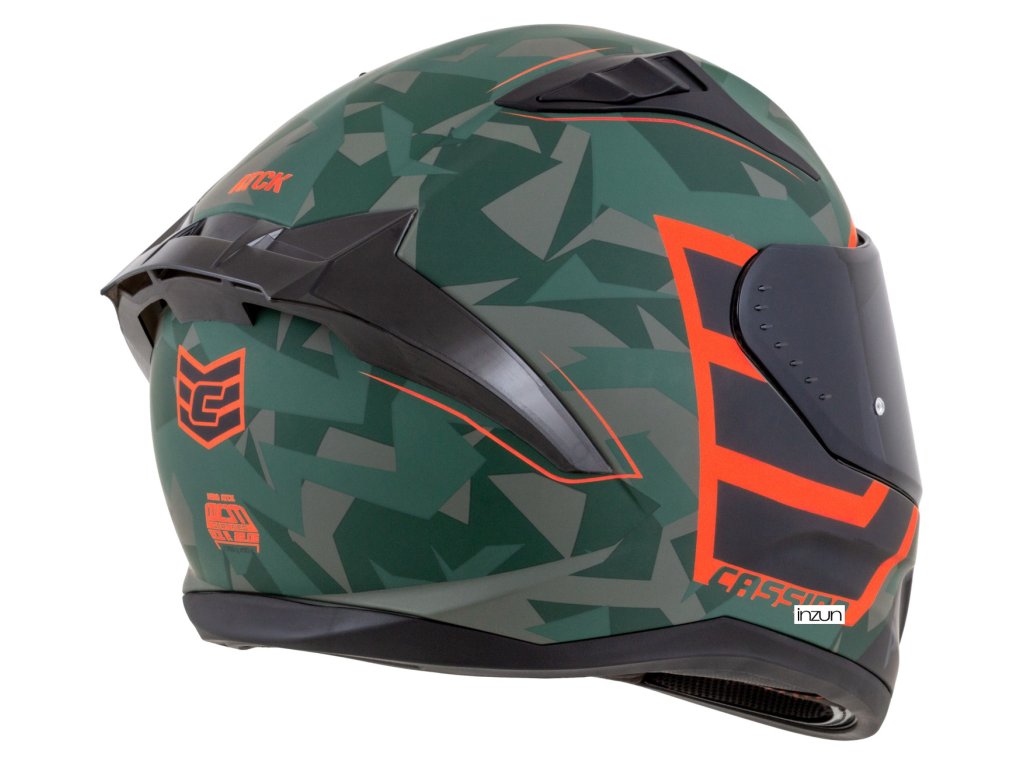 Helmetë integrale Cassida Aero ATCK 2026, plastike, me diellore, kamuflazh jeshile e zezë gri portokalli