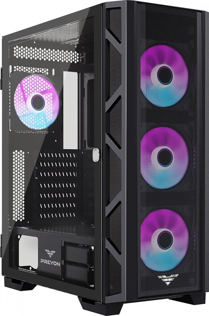 Куќиште за компјутер PREYON Nest Meshy+ (PRENMP04B), црна боја