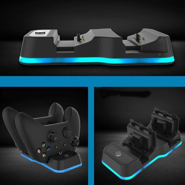 Stacion karikues JYS JYS-X129 për Xbox One Series X, 2 bateri 600mAh, USB Type-C, i zi