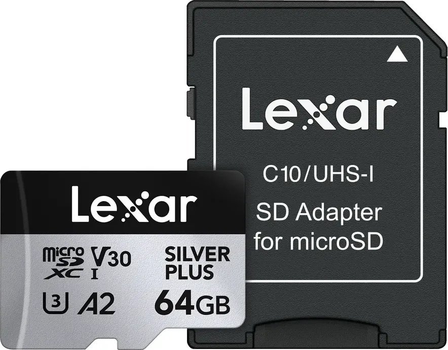 Kарта мемориска Lexar Silver Plus, 64GB, MicroSDXC UHS-I V30, црна
