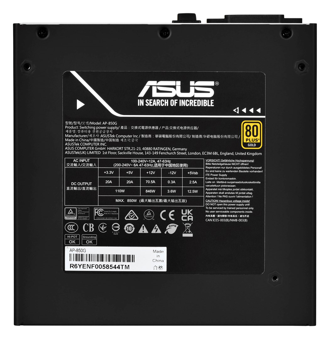Burim energjie ASUS Prime AP-850G, 850W, 80PLUS Gold, ATX 3.0, i bardhë