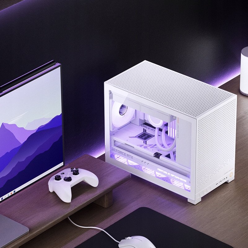 Kуќиште за компјутер Jonsbo D32 Pro, Micro ATX Mini ITX, зацврстено стакло, бела