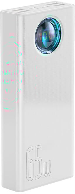Power bank Baseus со дигитален дисплеј Ambilight Overseas Edition, 30000mAh, QC, црн + USB-C кабел 100W, 1m, бел