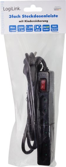Раздвојувач LogiLink LPS230B, 3 излези, кабел 1.5 m, црна