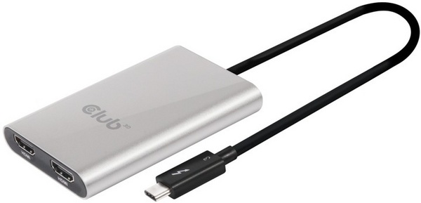 Përshtatës Club3D Thunderbolt 3 në 2x HDMI, i argjendtë