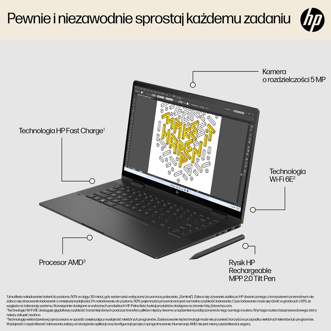 Laptop HP ENVY x360 15-fh0006nw , 15.6", AMD Ryzen 5, 16 GB RAM, 512 GB SSD, i zi