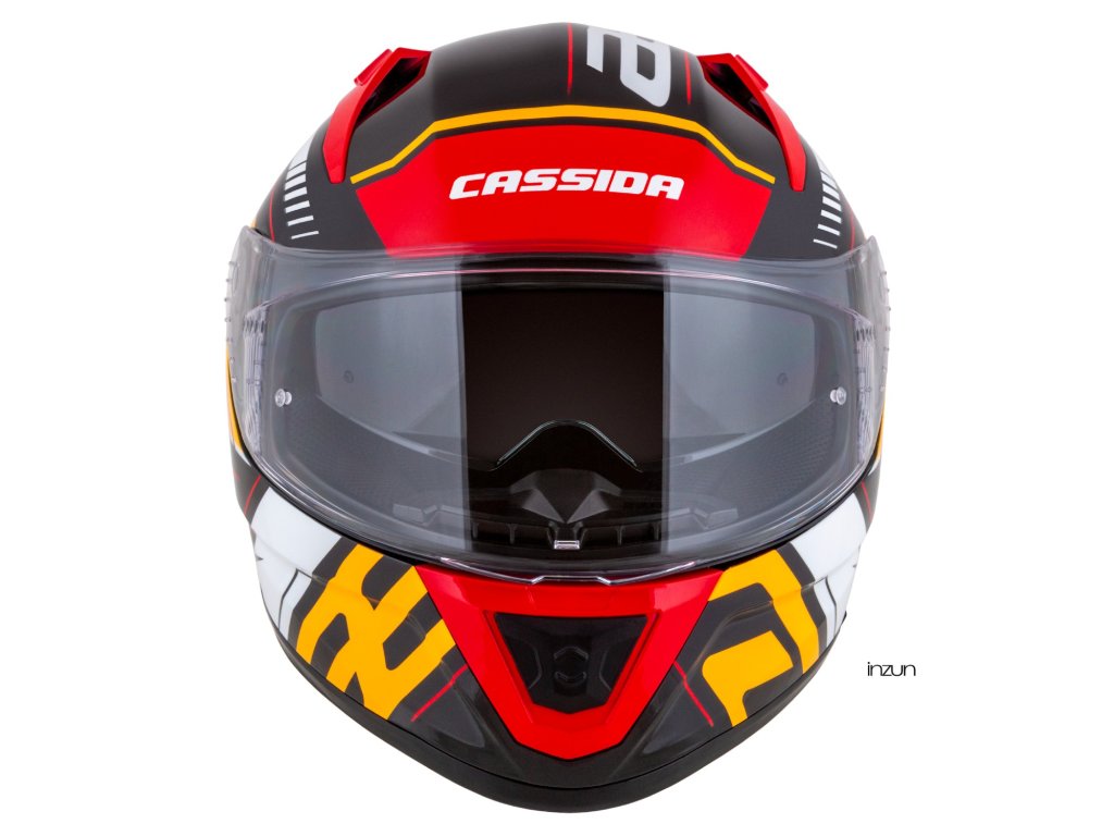 Helmetë moto CASSIDA Aero Drome 2026, integrale, polikarbonat, e zezë metalike portokalli e kuqe e bardhë