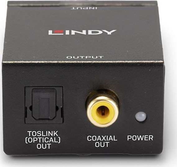 Adapter audio Lindy 70309 Toslink në RCA x2, konvertues stereo, i zi
