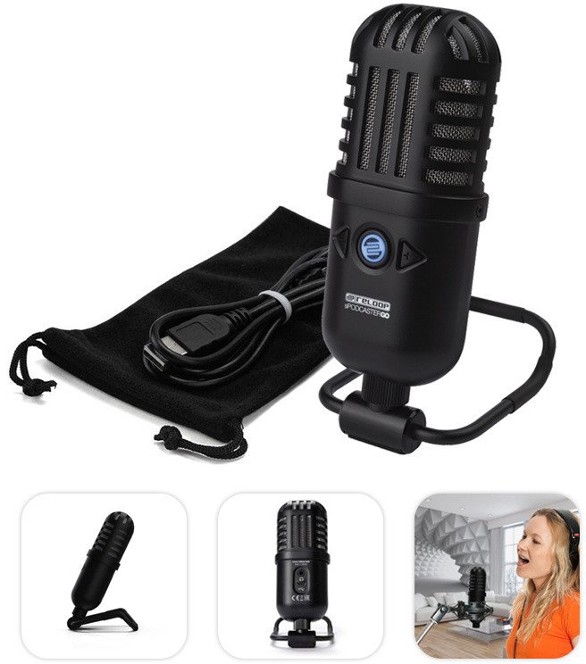 Mikrofon USB Reloop AMS SPODCASTER GO, kondensator, për podcast dhe streaming, i zi