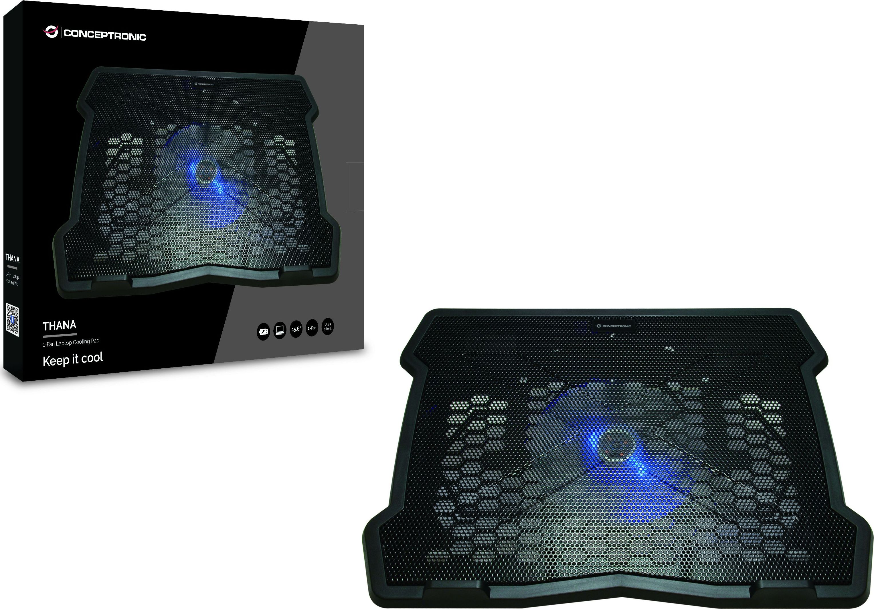 Bazë ftohëse për laptop Conceptronic THANA05B, USB, ventilator i qetë, e zezë