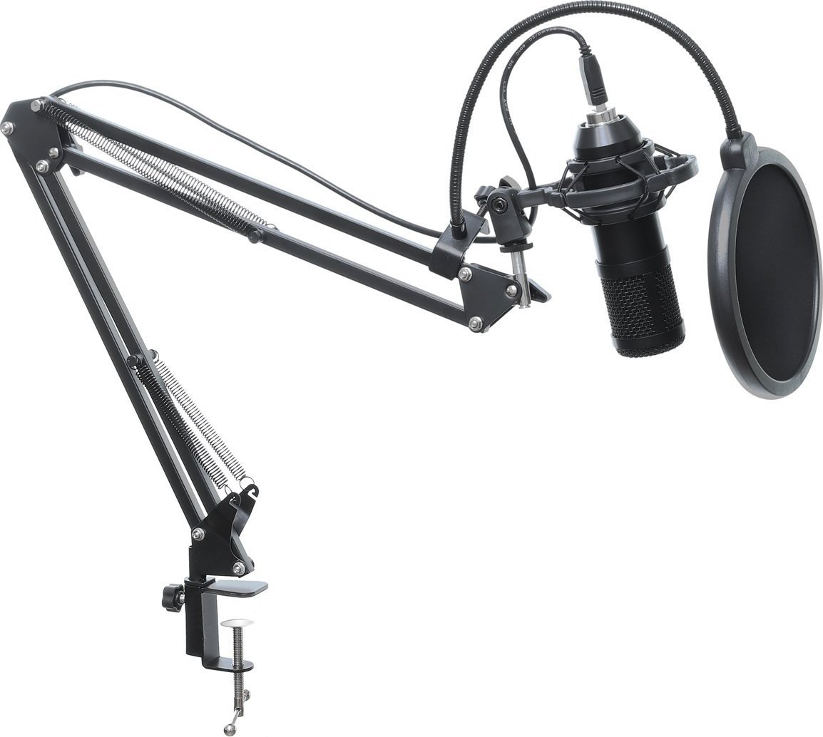 Mikrofon kondensator ART AC-03, USB, me boom dhe POP filter, i zi