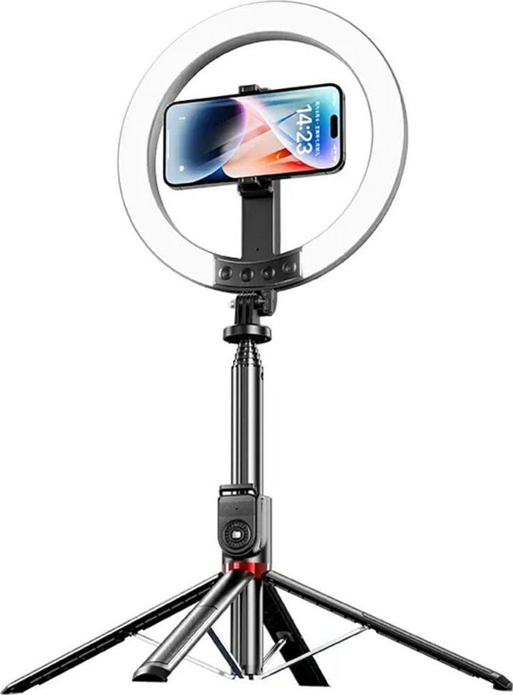 Mbajtëse telefoni me llambë Usams ZB323, unazë drite 10", bateri 1200mAh, 2.3m, e zezë