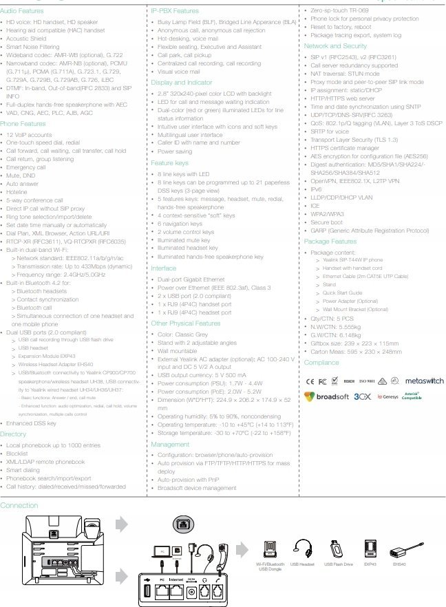 Telefon IP Yealink SIP T73W, profesional, me valë, i zi