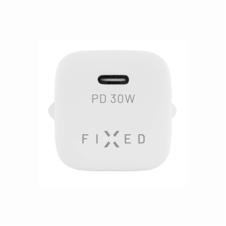 Karikues FIXED Mini USB-C, PD, 30W, bardhë