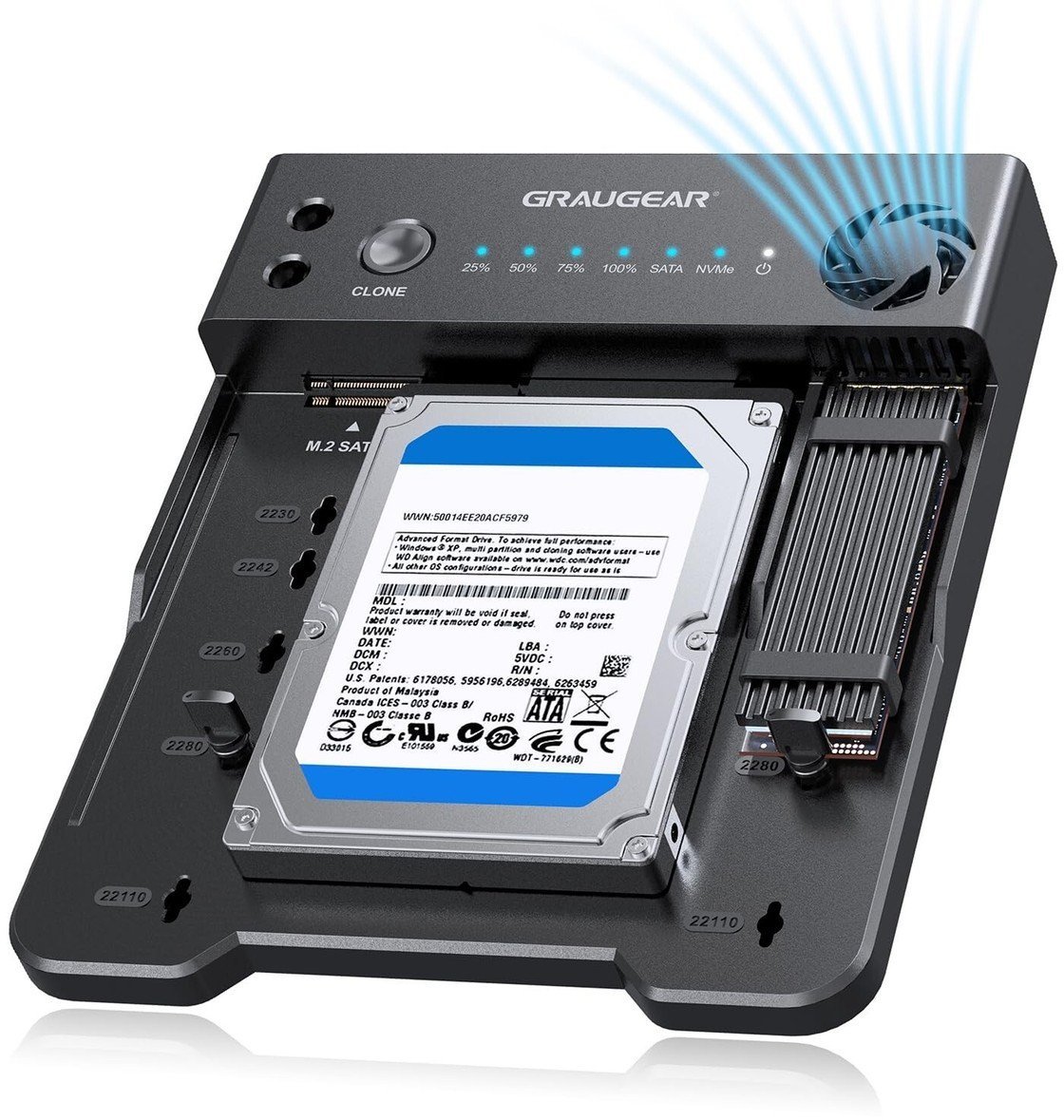 Stacion klonimi GRAUGEAR për SSD M.2 NVMe SATA dhe HDD 2.5" 3.5", USB