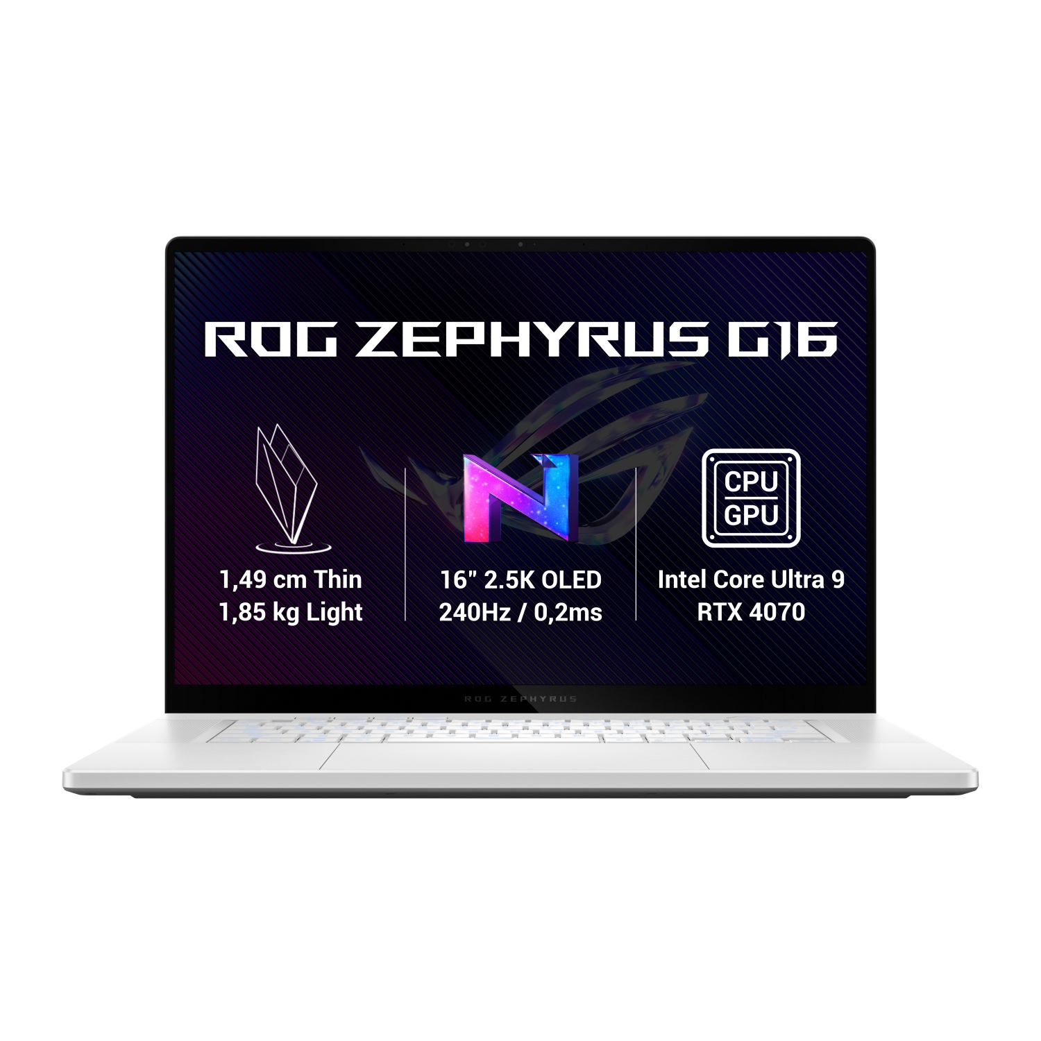 Laptop ASUS ROG Zephyrus G16 GU605MZ, 16", WQXGA, Intel U9-185H, NVIDIA GeForce RTX 4070, 32GB RAM, 1TB SSD, i bardhë