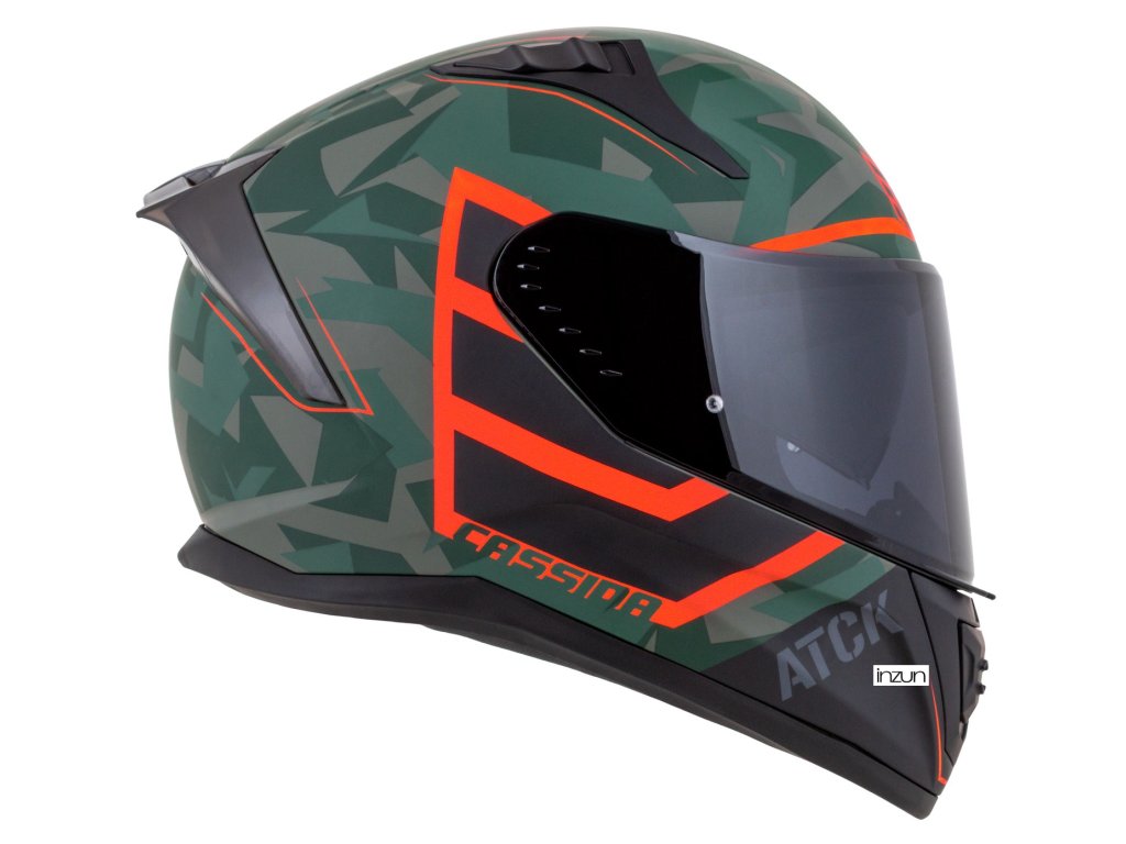 Helmetë integrale Cassida Aero ATCK 2026, plastike, me diellore, kamuflazh jeshile e zezë gri portokalli