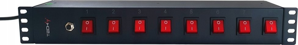 Shirit prizash rack Techly 367829, 8x prizë UNEL 16A, 1.5U, i zi