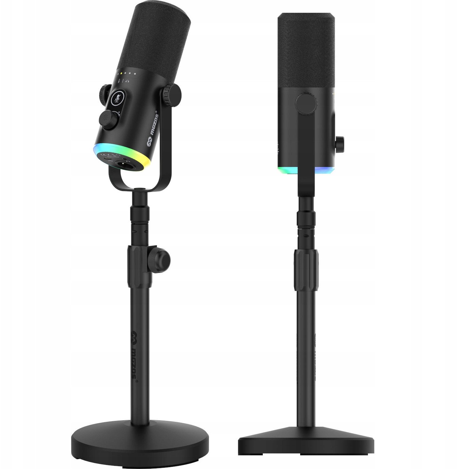 Mikrofon dinamik Mozos GM-ONE-BK, USB C dhe XLR, RGB LED, i zi